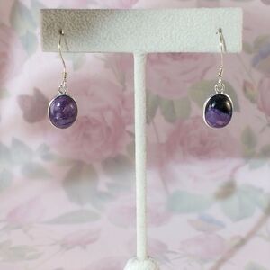 Charoite Wire Earrings Sterling Silver